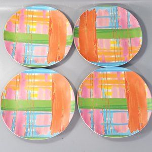 Vera for Anthropologie 8" Round Dessert Plate 4pc Set Multicolor Plaid Melamine